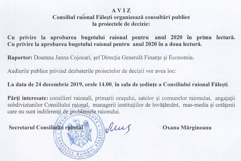 Anunț consultări publice